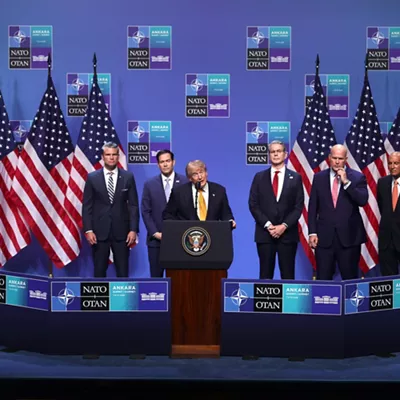 FOTODELDIA ANKARA , 08/07/2026.- El presidente de EE.UU., Donald Trump, durante su comparecencia este miércoles en la cumbre de la OTAN de Ankara. EFE/NECATI SAVAS
