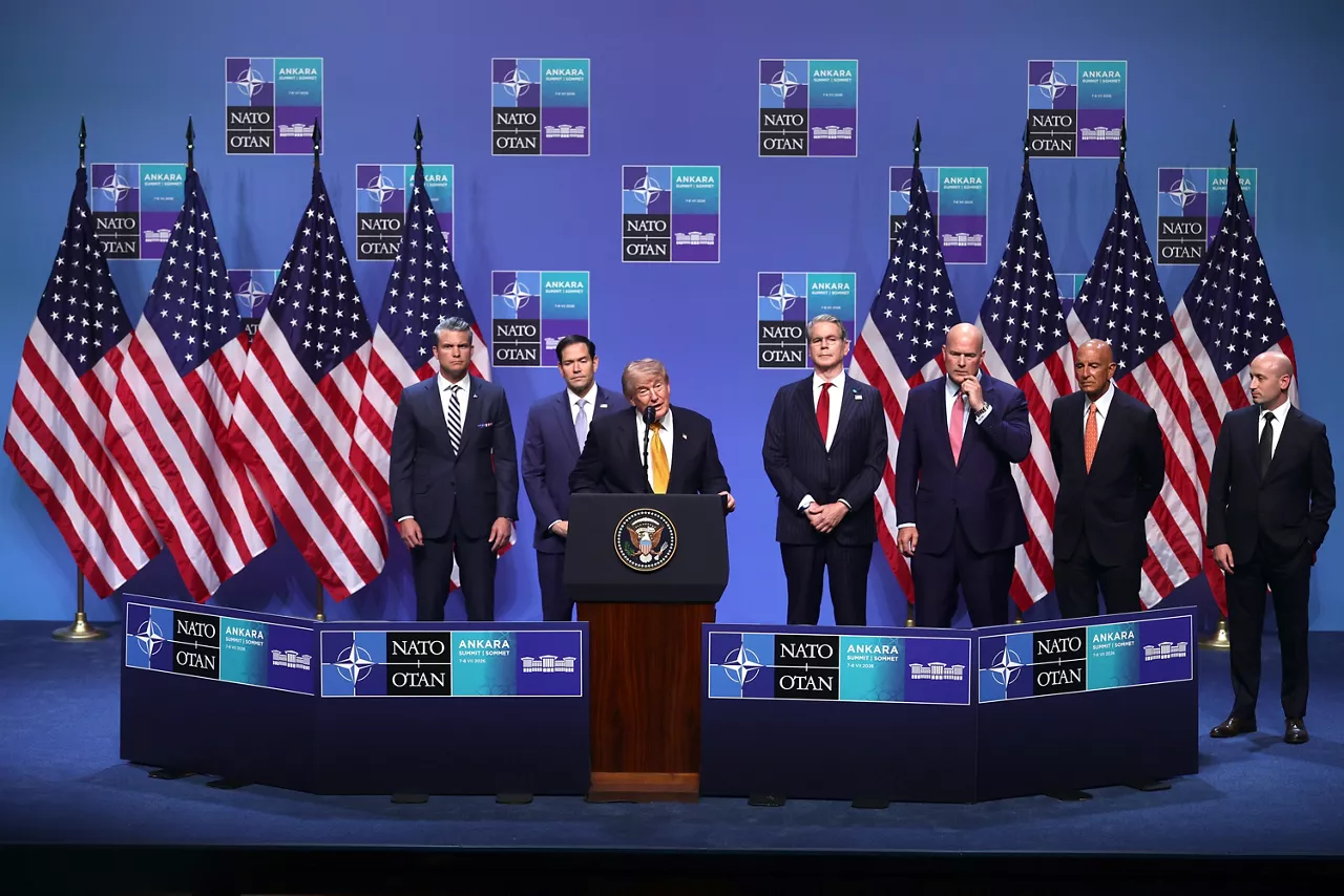 FOTODELDIA ANKARA , 08/07/2026.- El presidente de EE.UU., Donald Trump, durante su comparecencia este miércoles en la cumbre de la OTAN de Ankara. EFE/NECATI SAVAS
