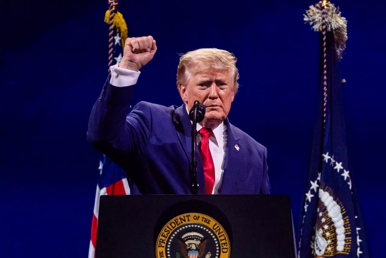 WASHINGTON (United States), 05/07/2026.- US President Donald Trump speaks during the Salute to America 250 celebration on the National Mall in Washington, DC, USA, 04 July 2026. The fireworks display that followed the president’s speech is reportedly the largest in history, with 850,000 shells launched over 40 minutes. EFE/EPA/JIM LO SCALZO / POOL
